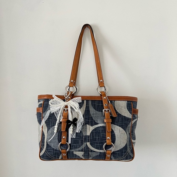 Coach Handbags - Coach Denim and Tan Signature Tote